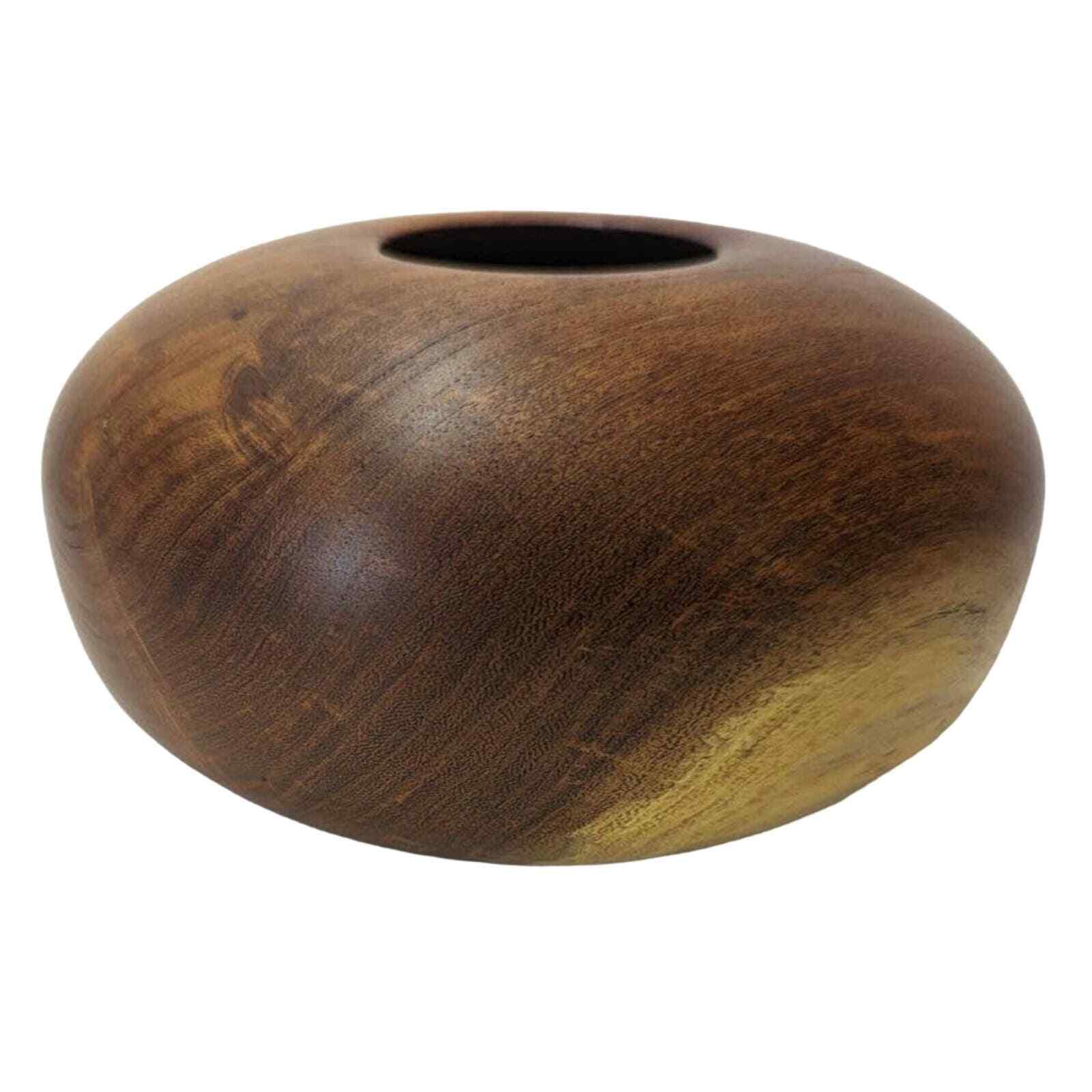 Hand Turned Spalted Wood Bowl Art Decorative Ikebana Vase Heavy Squat Round