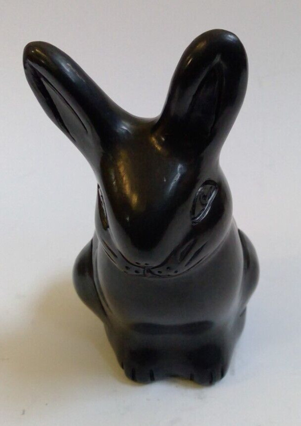 Black Clay Pottery Carved Rabbit Figuring from Mexico