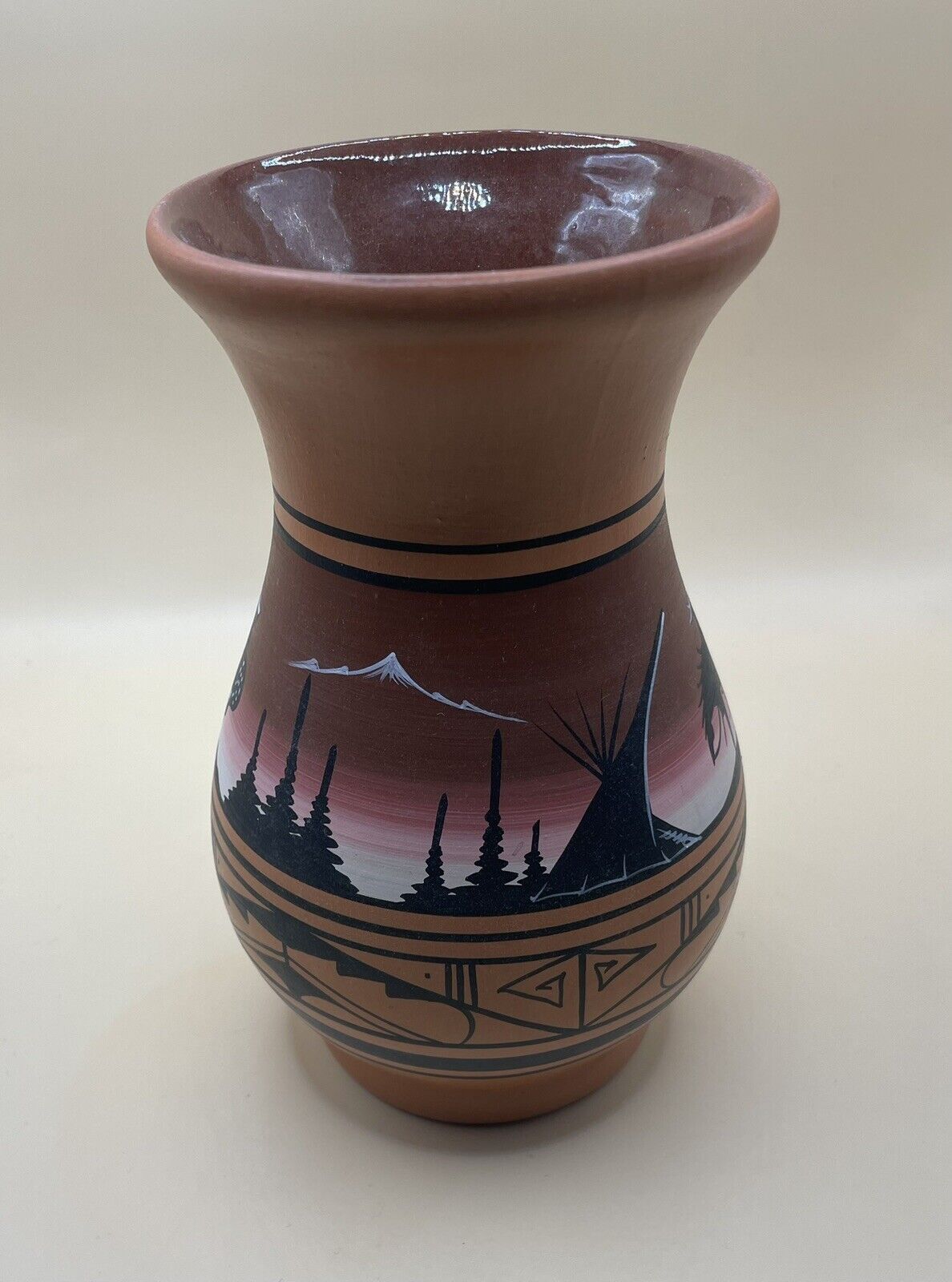 Charles Navajo Signed Etched Pottery Vase 7-3/8\
