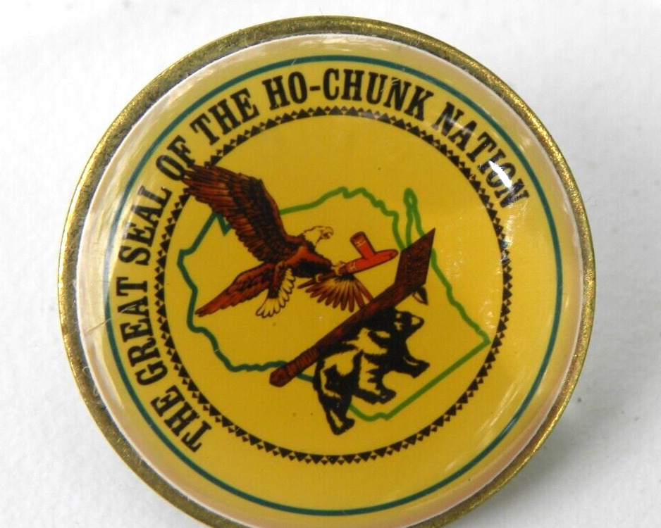 Vintage Ho Chunk Nation Seal Pin Wisconsin Native American Hat Lapel