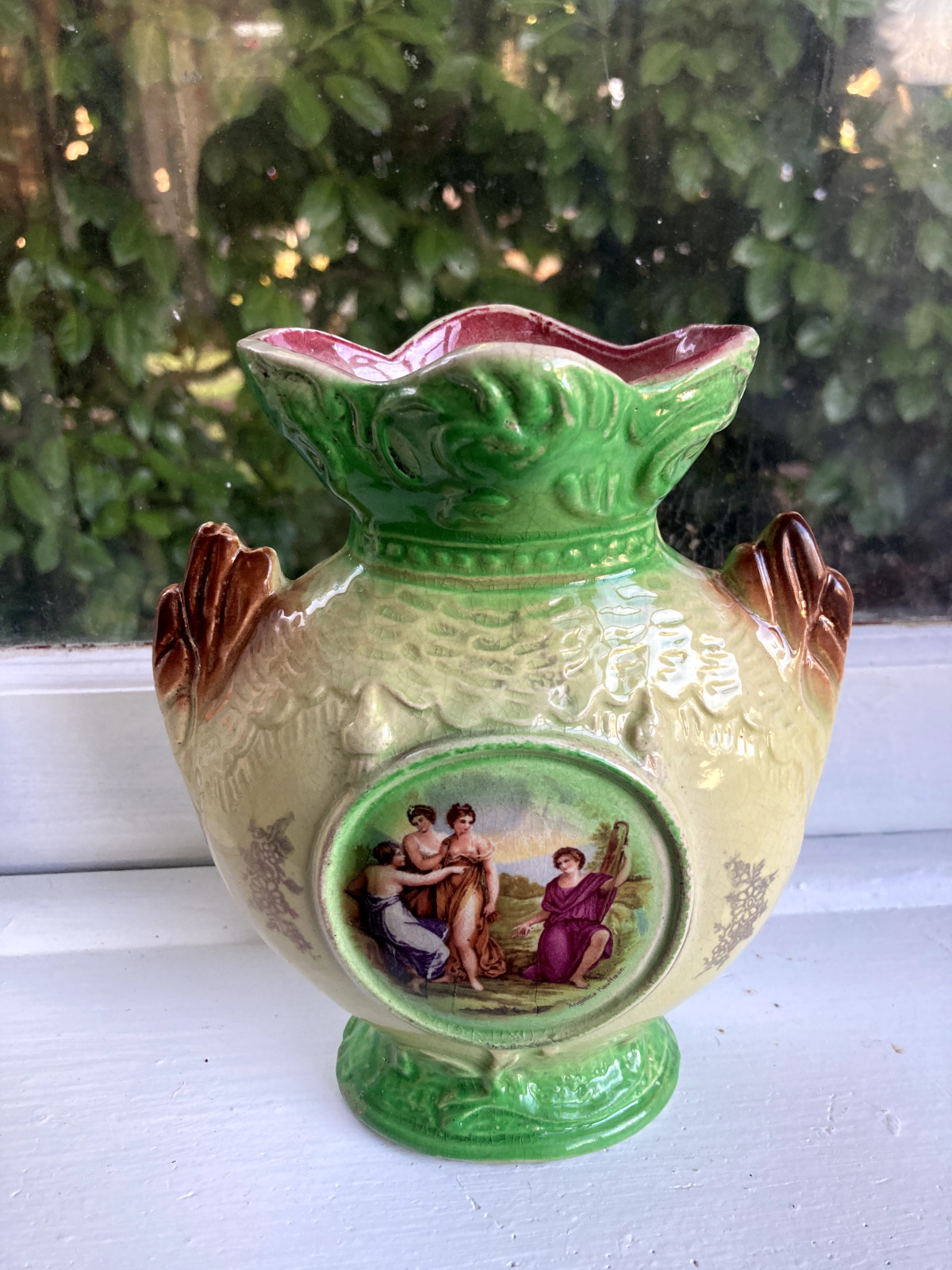 Rare Antique Angelica Kauffman Vase Antique Victorian Romantic Women Painting