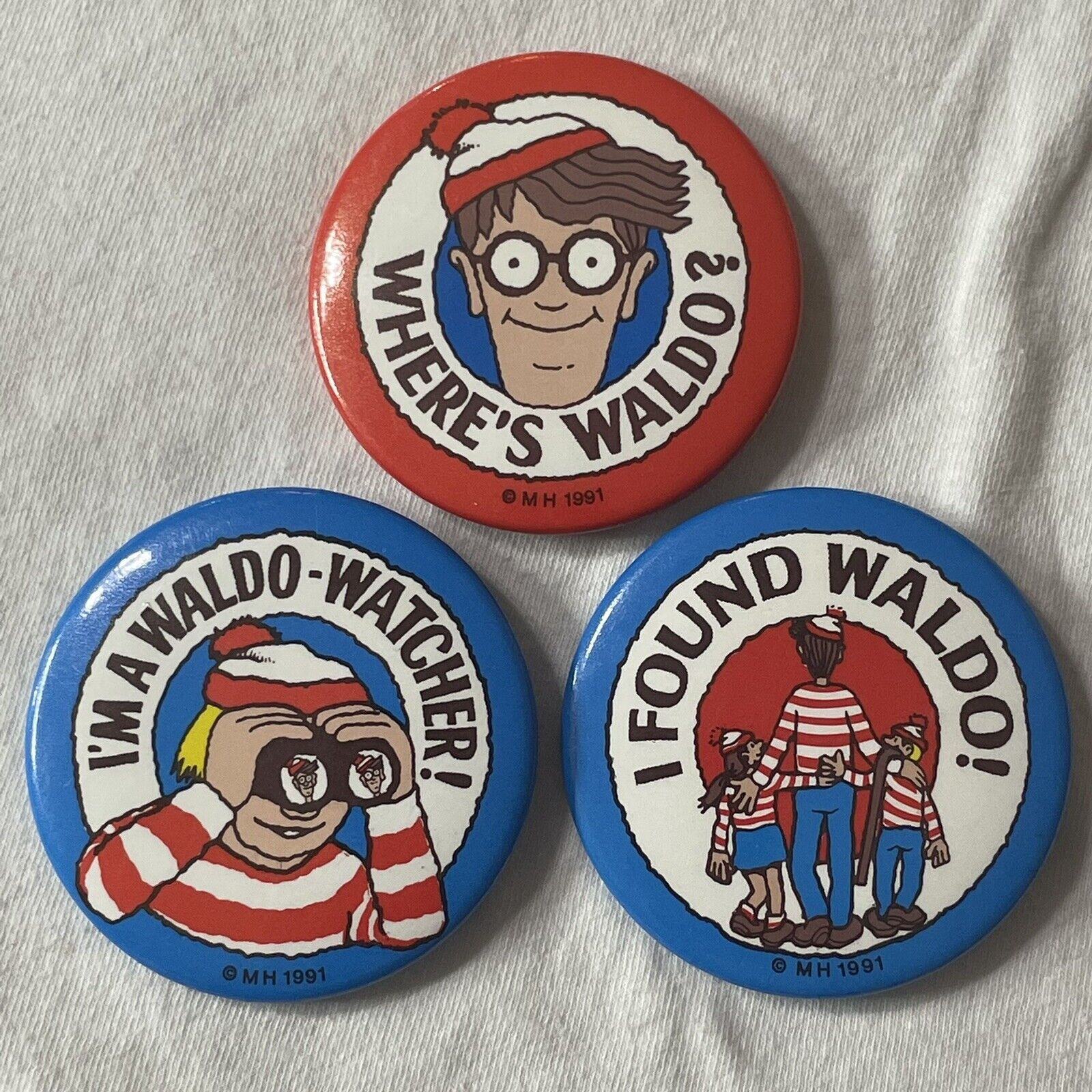 1991 WHERE’S WALDO I’M A WALDO WATCHER I FOUND WALDO 3 Pinback Button Lot B014