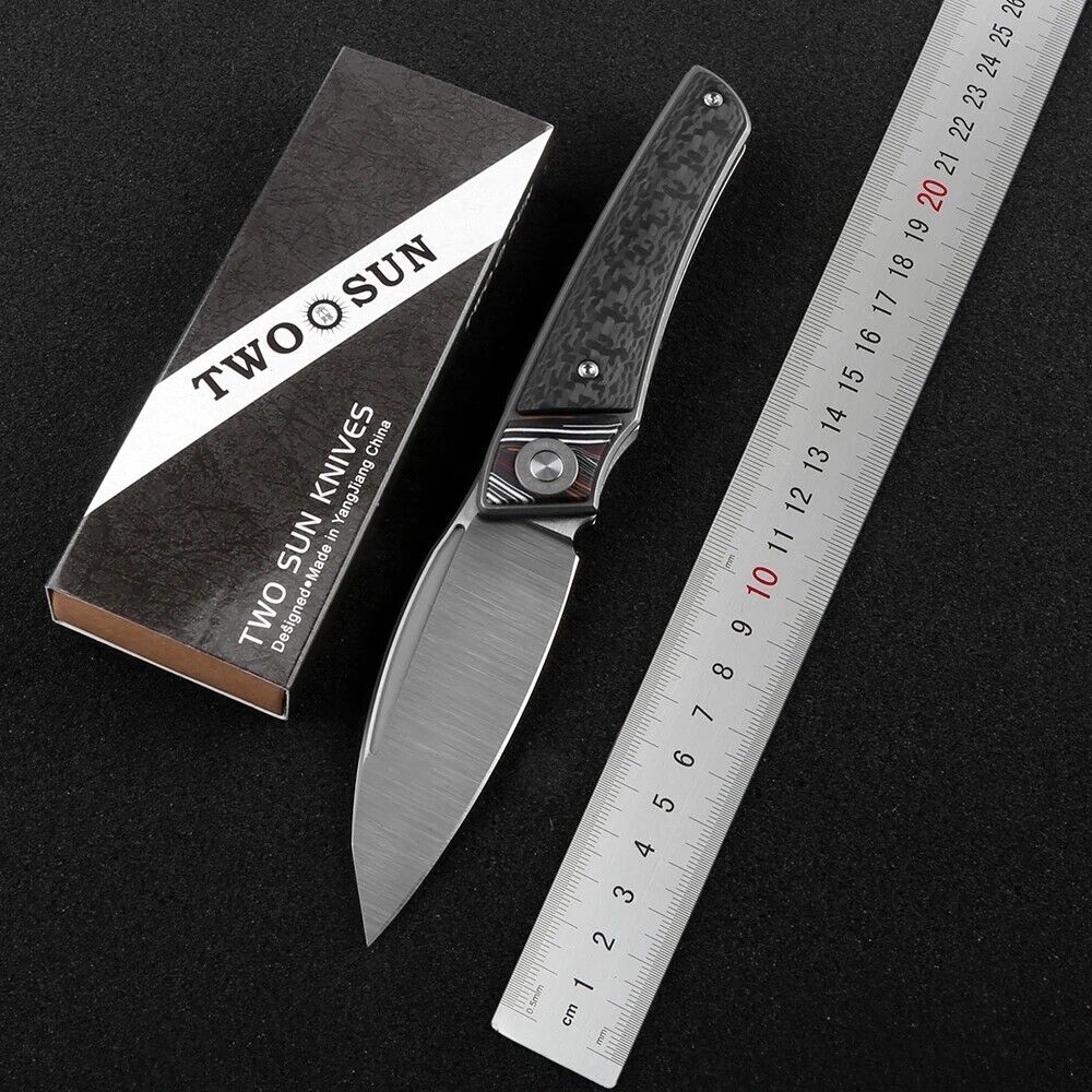 Drop Point Folding Knife Pocket Hunting Survival Camping M390 Steel Titanium CF