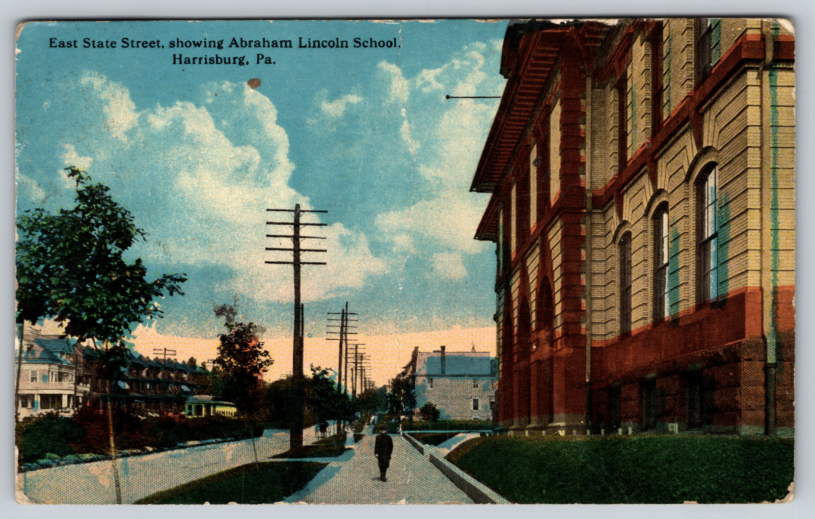 c1910s Abraham Lincoln School Harrisburg Pennsylvania Street Antique Postcard