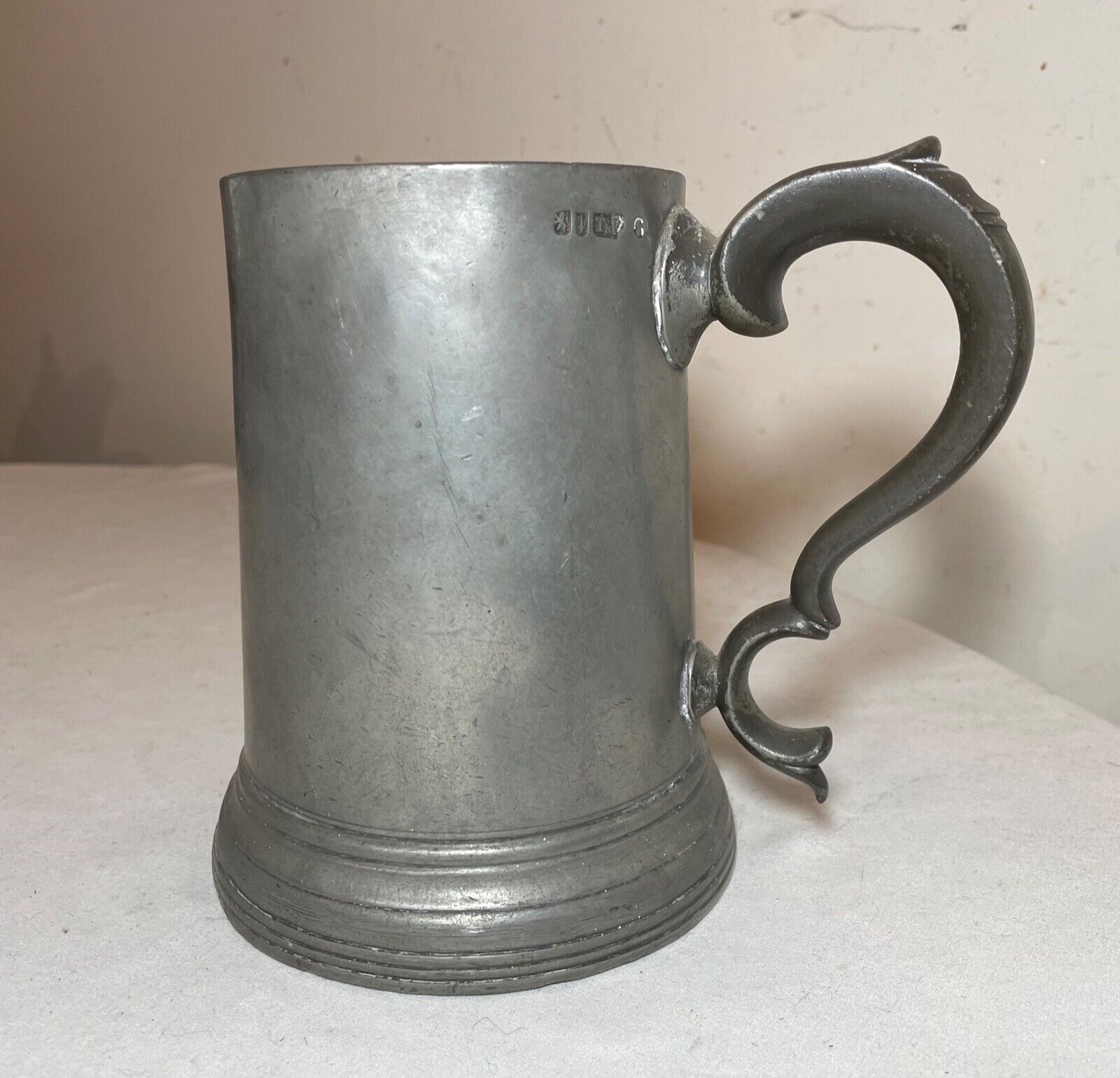 rare antique 18th century 1700's handmade pewter beer mug stein touch early mark