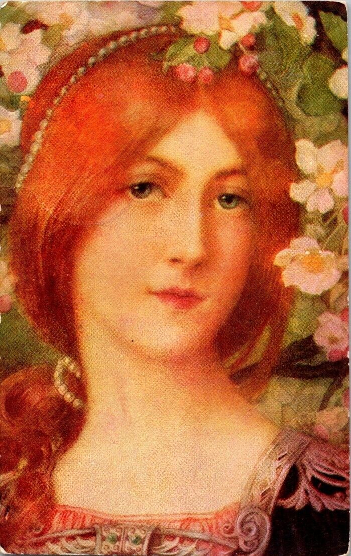 Vintage postcard - RED HAIRED BEAUTIFUL WOMAN  portrait posted 1907