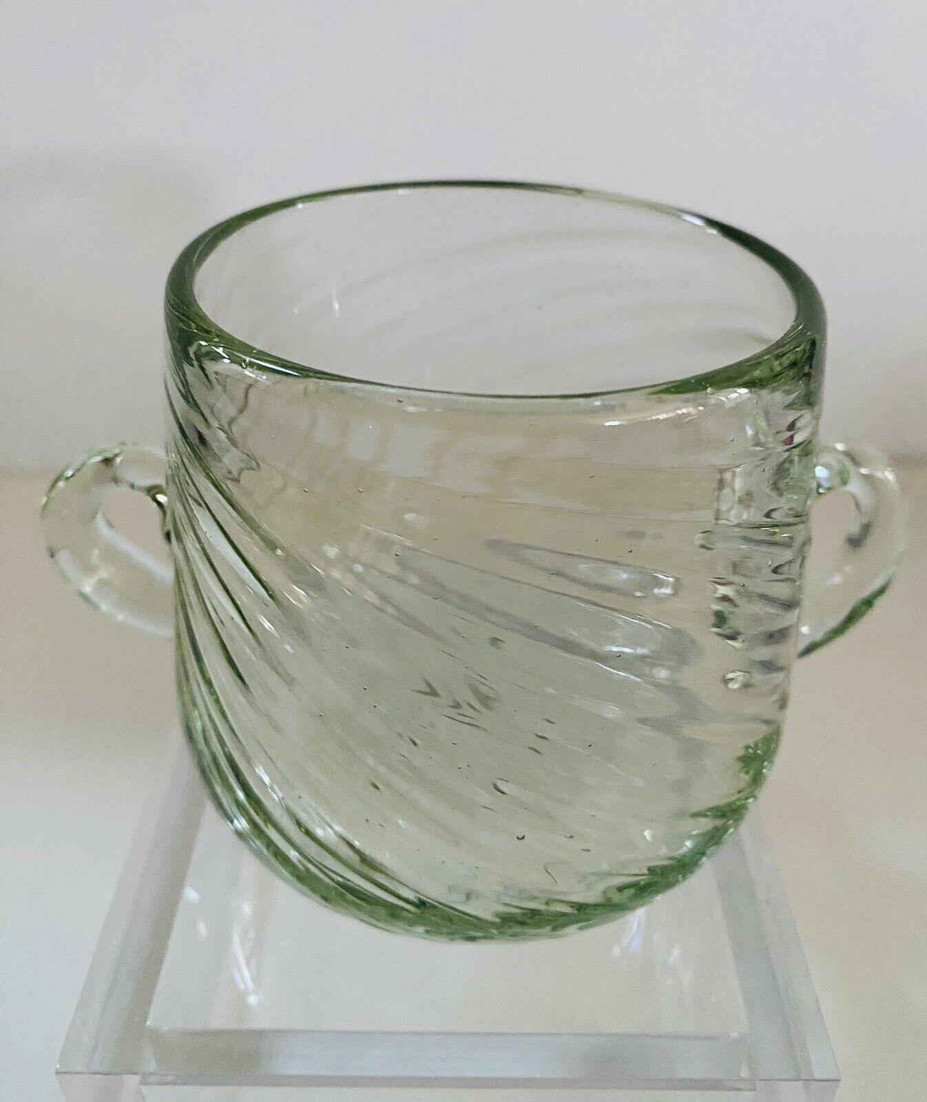 Depression  Glass Optic Swirl Open Sugar Bowl Clear Pale Green 2 Handles