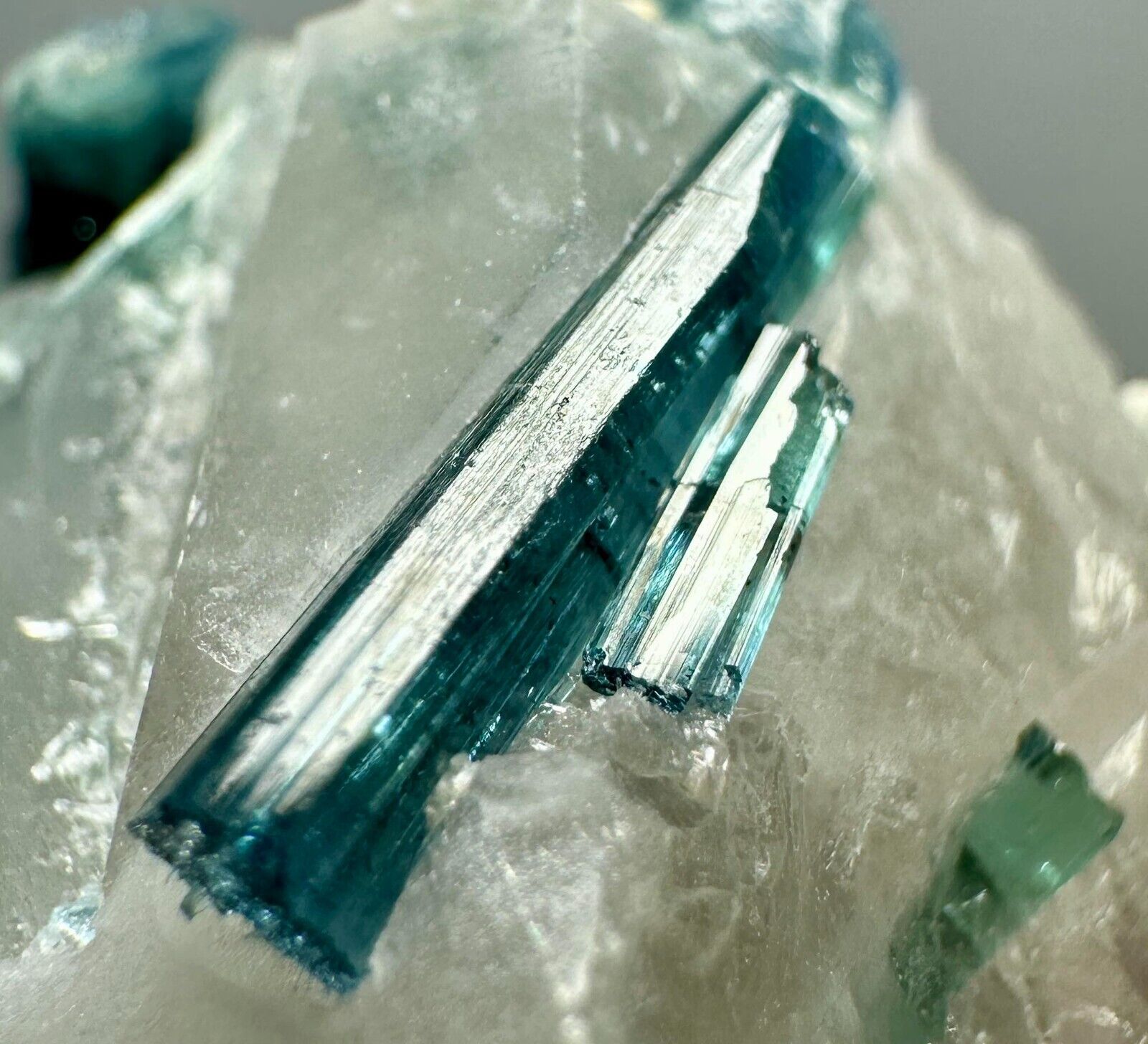 235 Carat Rare Blue Indicolite Tourmaline Crystals On&Inside Quartz Crystal @Afg