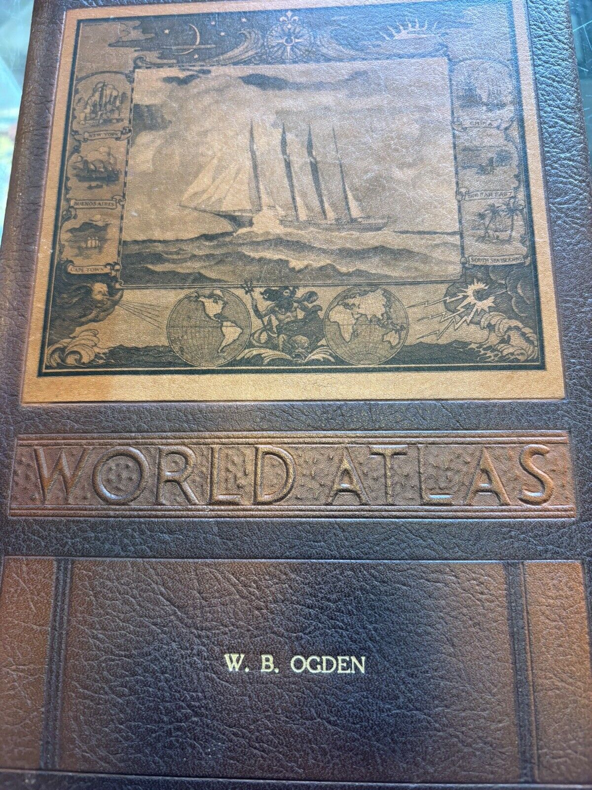 1943 World Atlas, Readers Edition, Rand McNally, Leather Bound, WWII USA