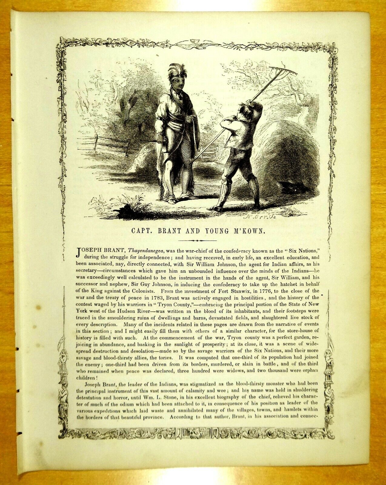 CAPT. JOSEPH BRANT AND YOUNG M'KOWN MOHAWK CHIEF Revolutionary War 1856 Print 