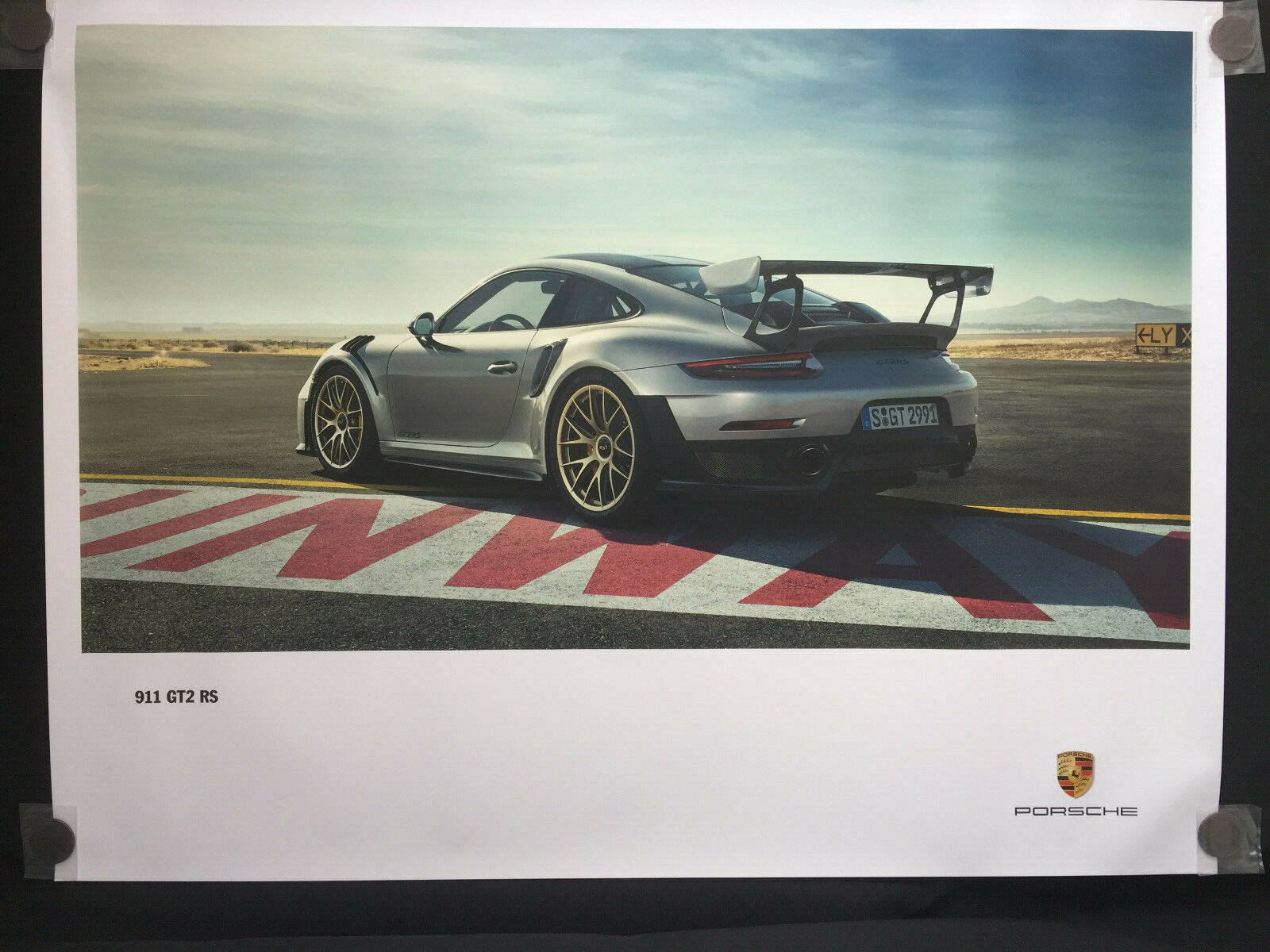 PORSCHE OFFICIAL 991 911 GT2 RS SHOWROOM POSTER REAR 3/4 VIEW PARKED 2018.