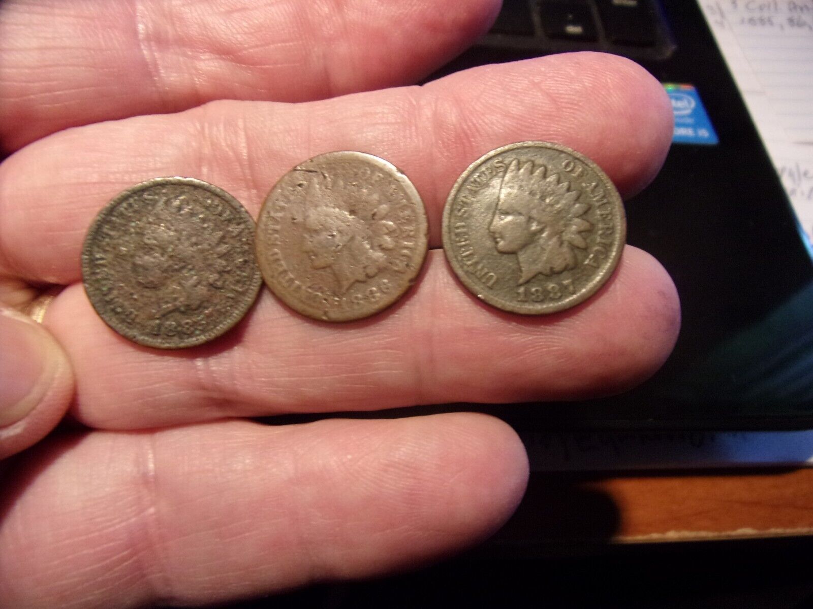 3 Antique Collectible Post US Civil War Era Indian Head Cents-1885/86/87- $6 s/h