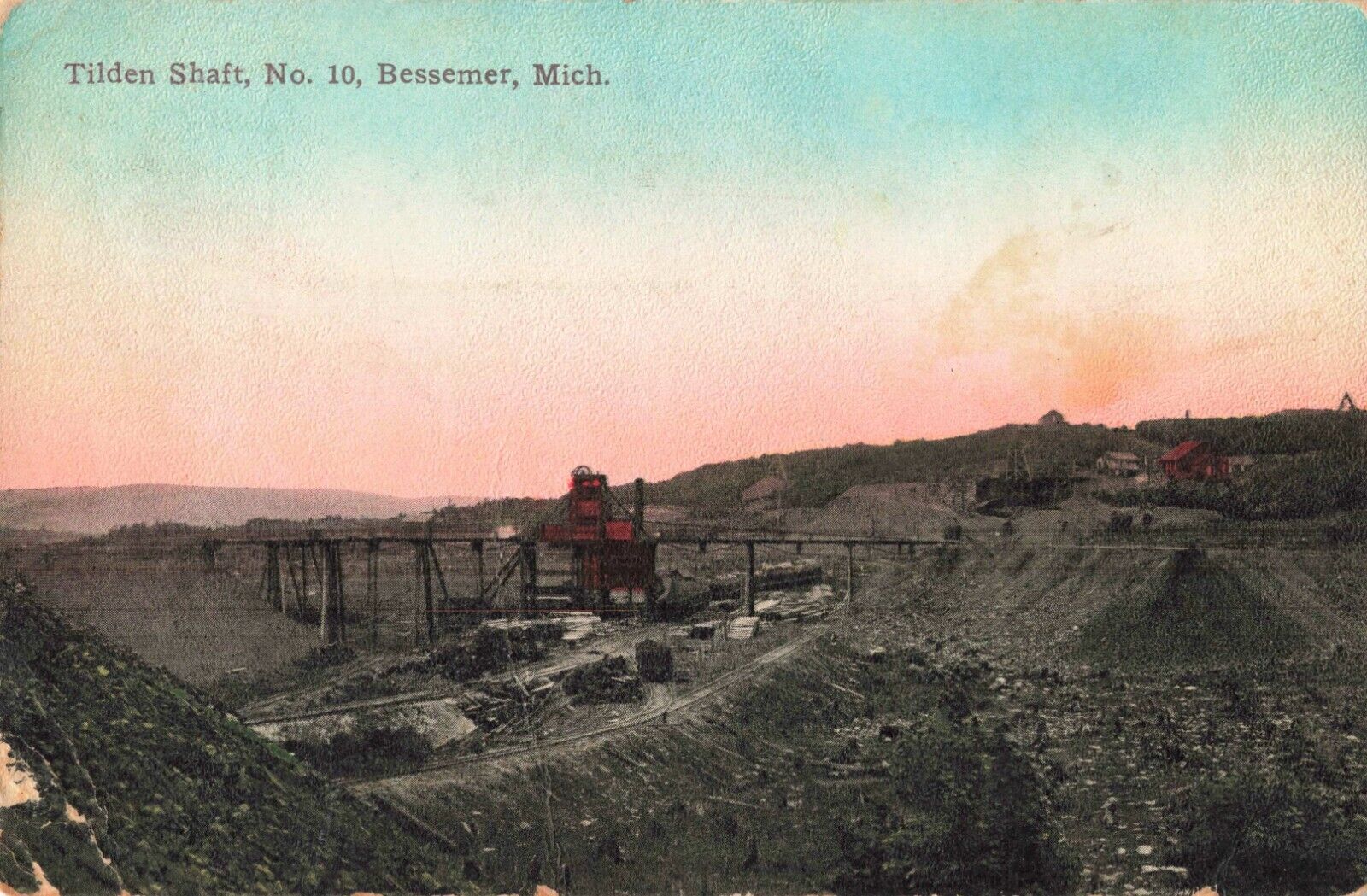 Tilden Mine Shaft No. 10 Bessemer Michigan MI c1910 Postcard