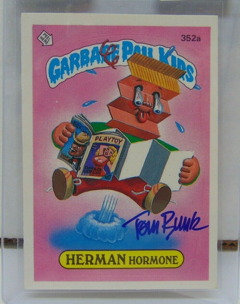 Topps Garbage Pail Kids Sticker Card SIGNED Tom Bunk Herman Hormone