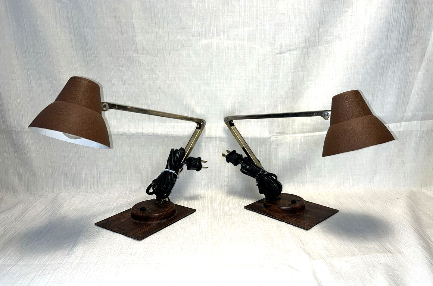 Pair Tensor IL400 Mid Century Jay Monroe Industrial Desk Lamp Textured Brown USA