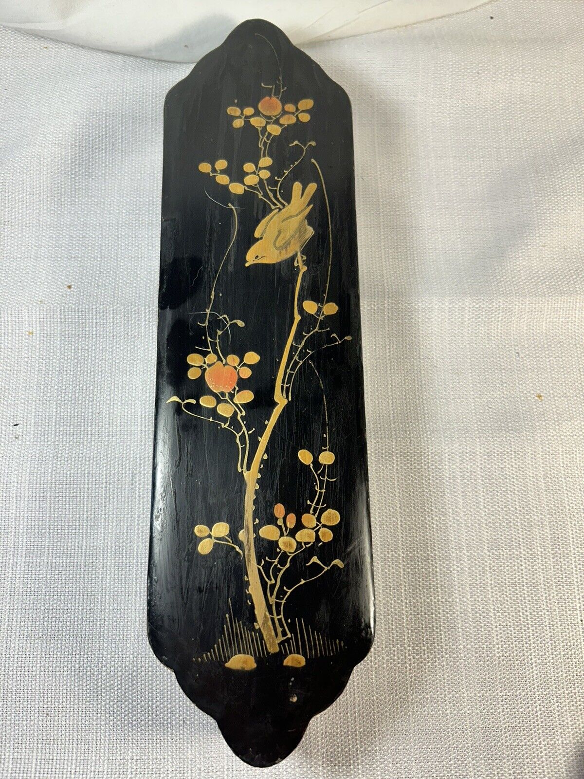 Antique Victorian Paper Mache Pencil Box 1800’s Hand Painted In Gold.