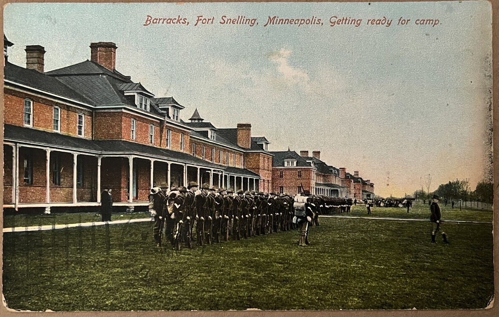 Minneapolis Fort Snelling Barracks Soldiers Minnesota Antique Postcard 1908