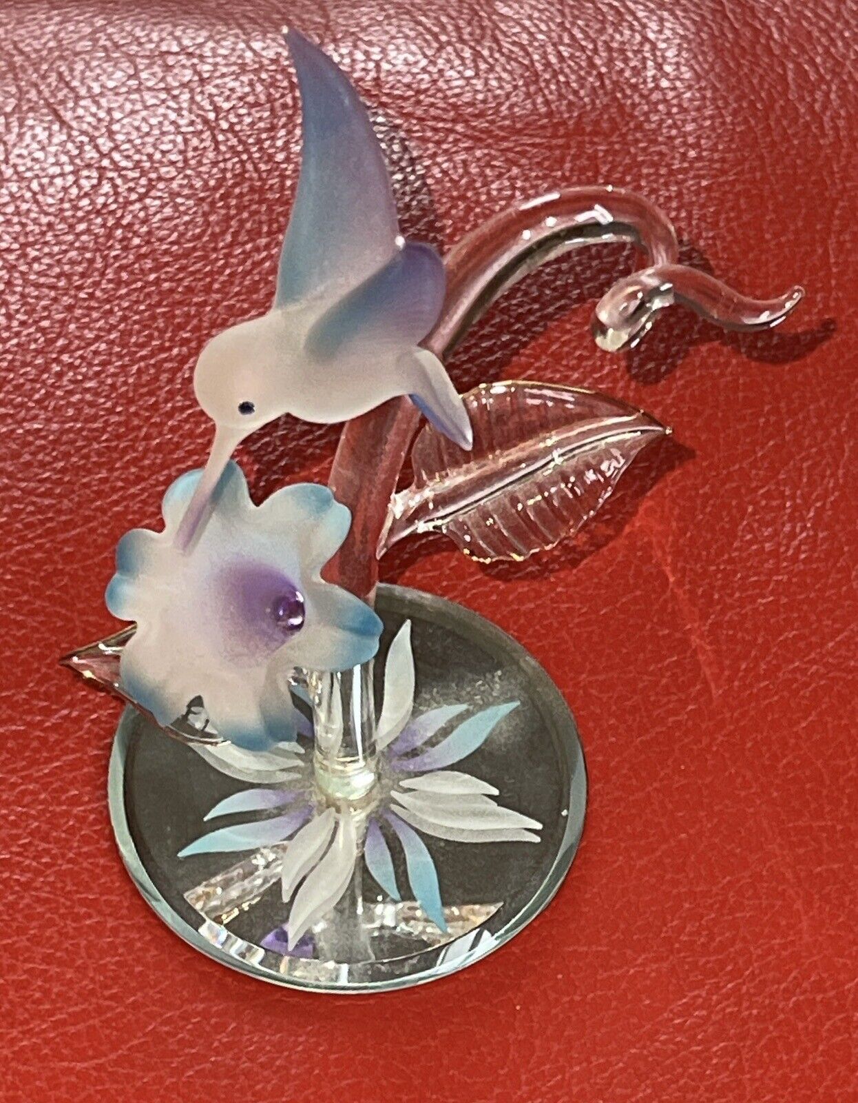 Hummingbird Vintage Glass Baron Delicate Figurine with Flower EUC 1998