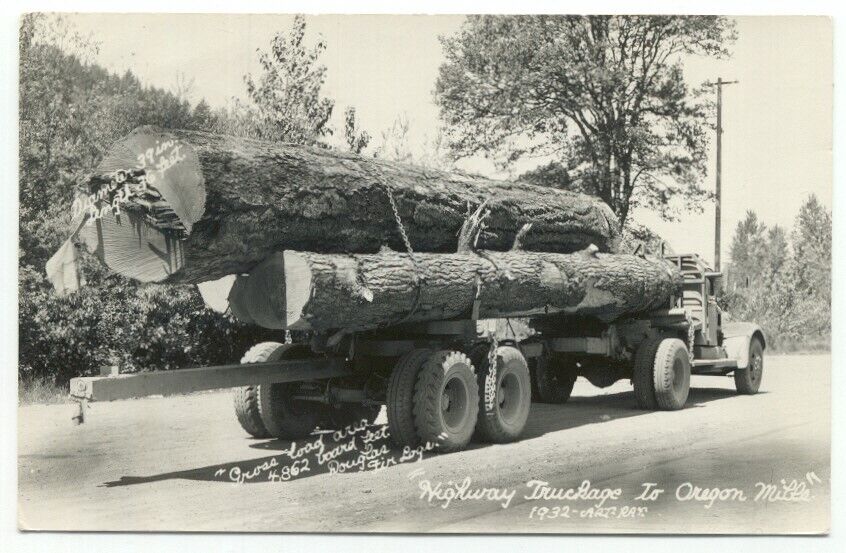 Log Logging Timber Truck Oregon Going To Mill c1950 RPPC Postcard