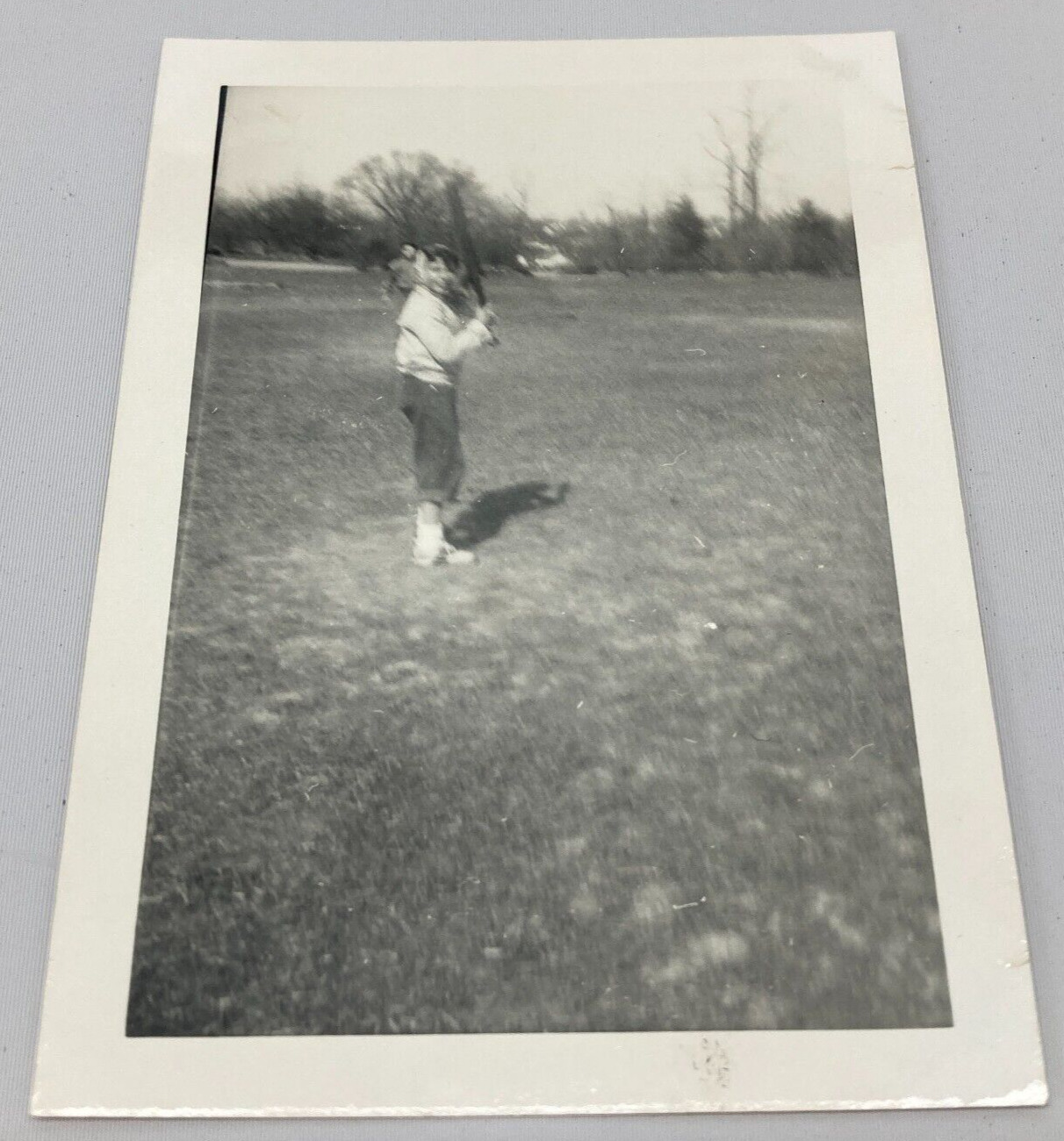 Found B&W Vintage Photo 1950-60\'s Woman Playing Baseball in Park