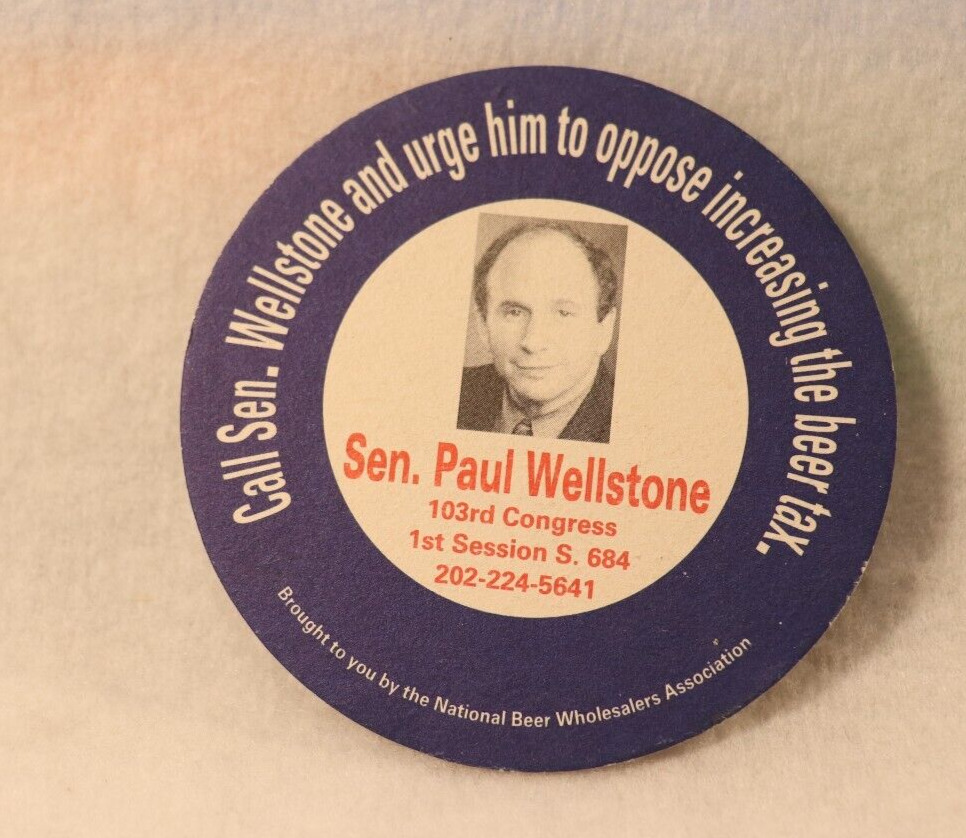 SENATOR PAUL WELLSTONE POLITICAL ADVERTISING CARDBOARD 3-1/2 IN DIAMETER