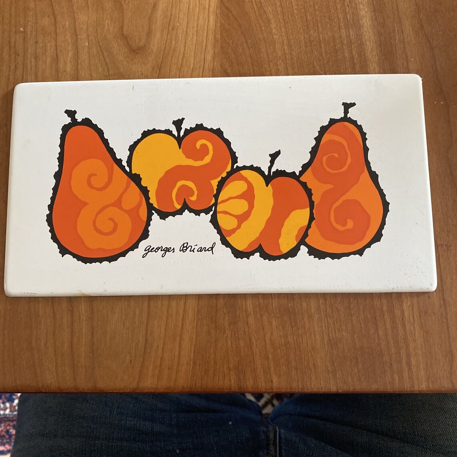 Mid-Century Georges Briard Orange/apple Enamel Metal Tile Trivet / Coasters