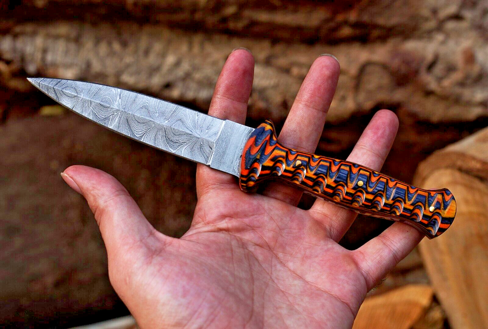 handmade Damascus steel Hunting dagger double edged boot knife