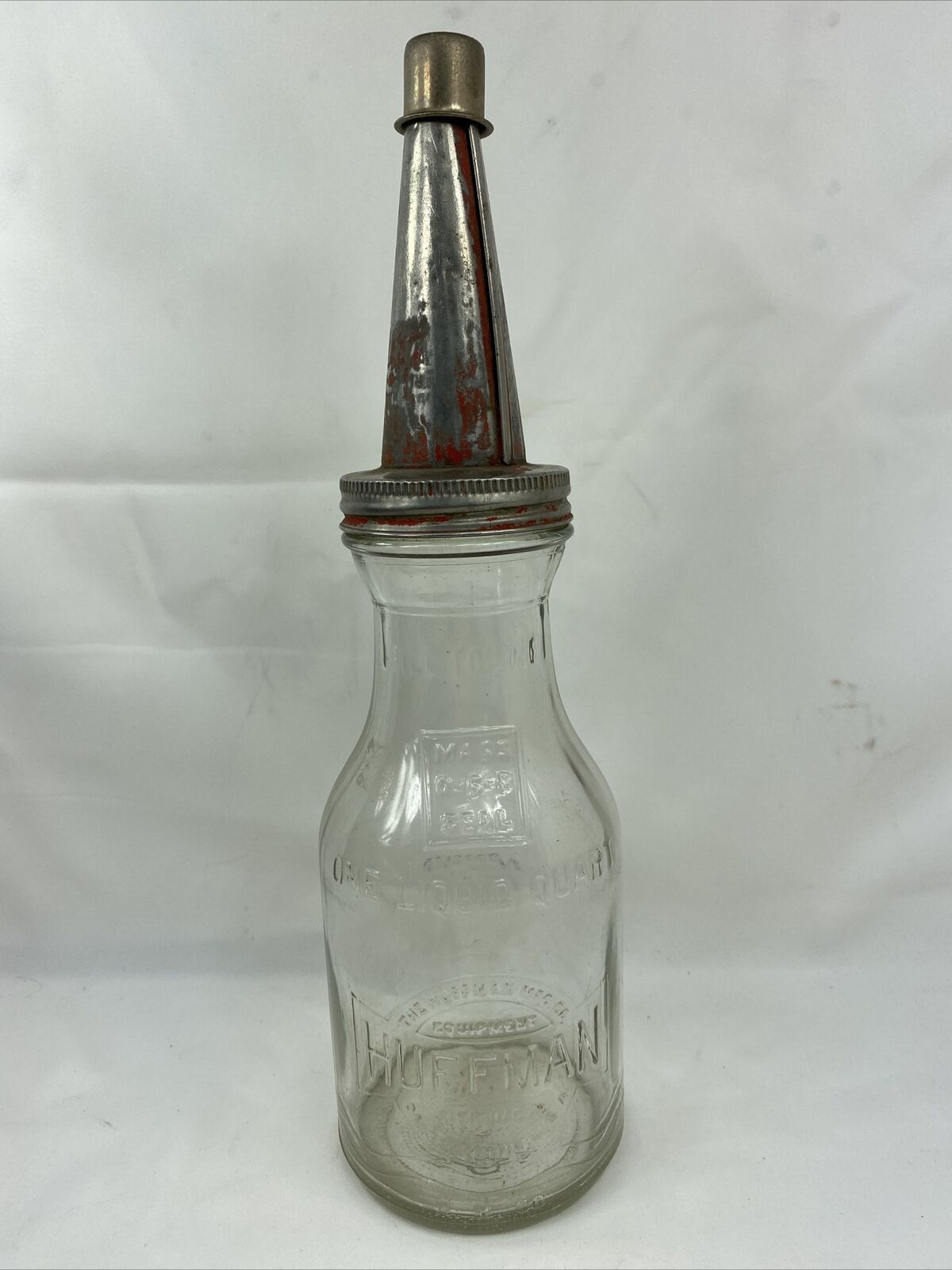 Vintage 1930\'s Huffman Oil Bottle with Metal Spout and Cap