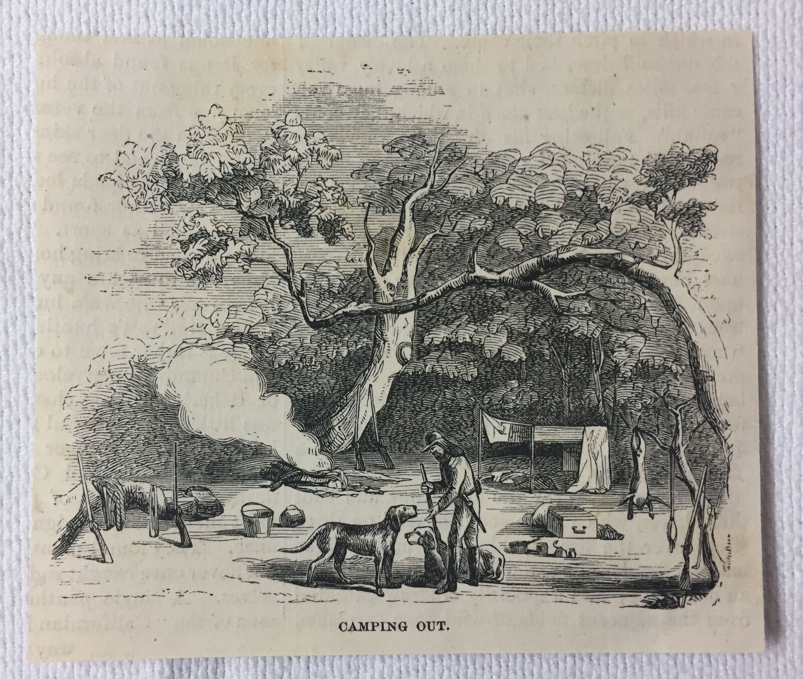 small 1855 magazine engraving ~ CAMPING OUT in California