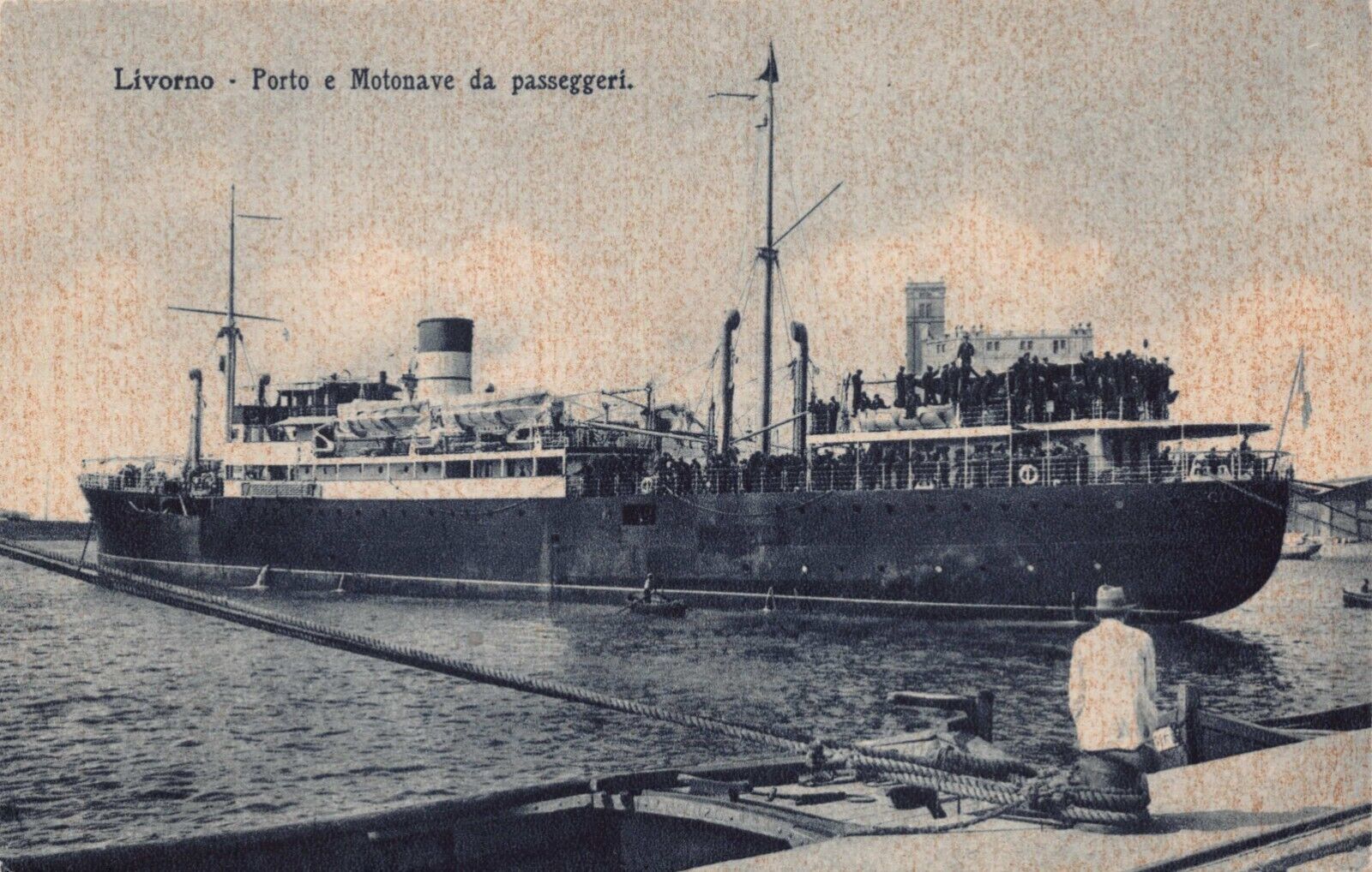 Port of Livorno Italy And Motorized Passenger Ship Vtg Postcard CP355