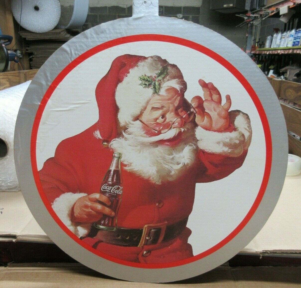 Vintage Coca Cola Christmas Ball Decoration Cardboard Sign Santa 