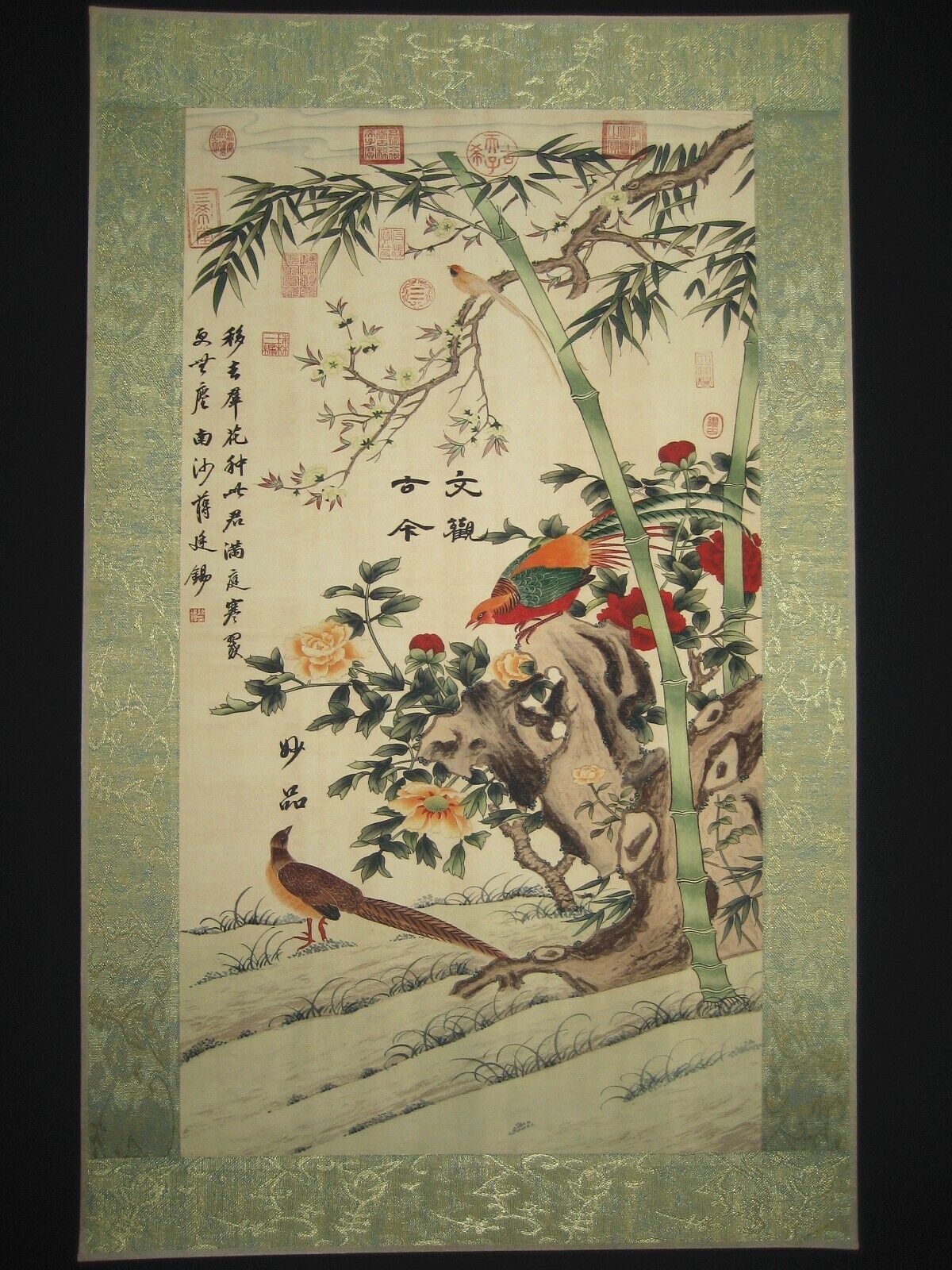 Old Chinese Antique painting scroll Rice Paper Birds and Flowers By Jiang Tingxi