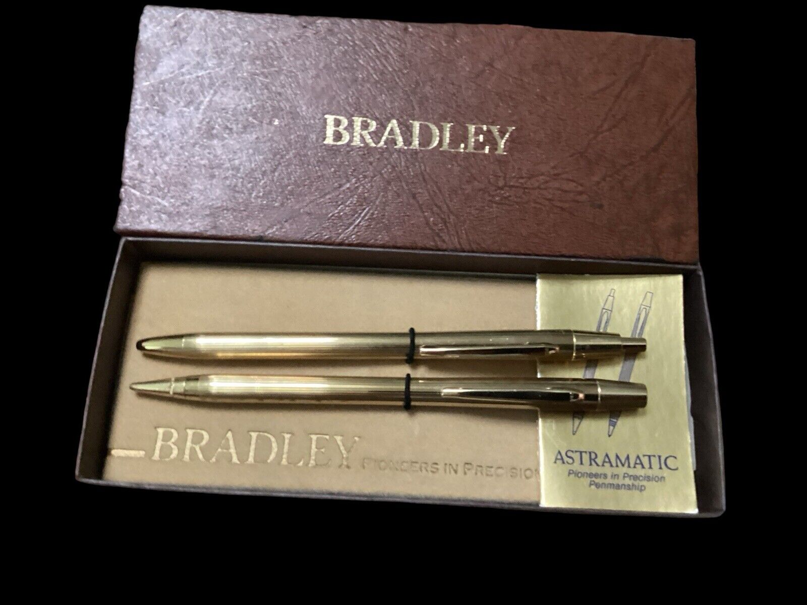 Vintage Bradley Gold  Tone Pen & Mechanical Pencil Set Orig Box With Paper