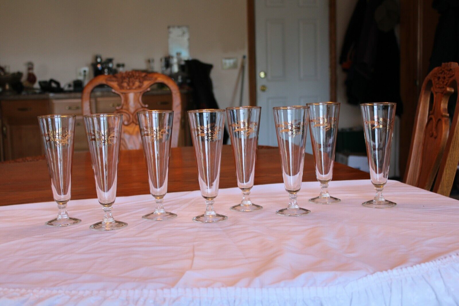Homer Laughlin Golden Wheat Pattern Vintage Set 8 Crystal Pilsner Beer Glass