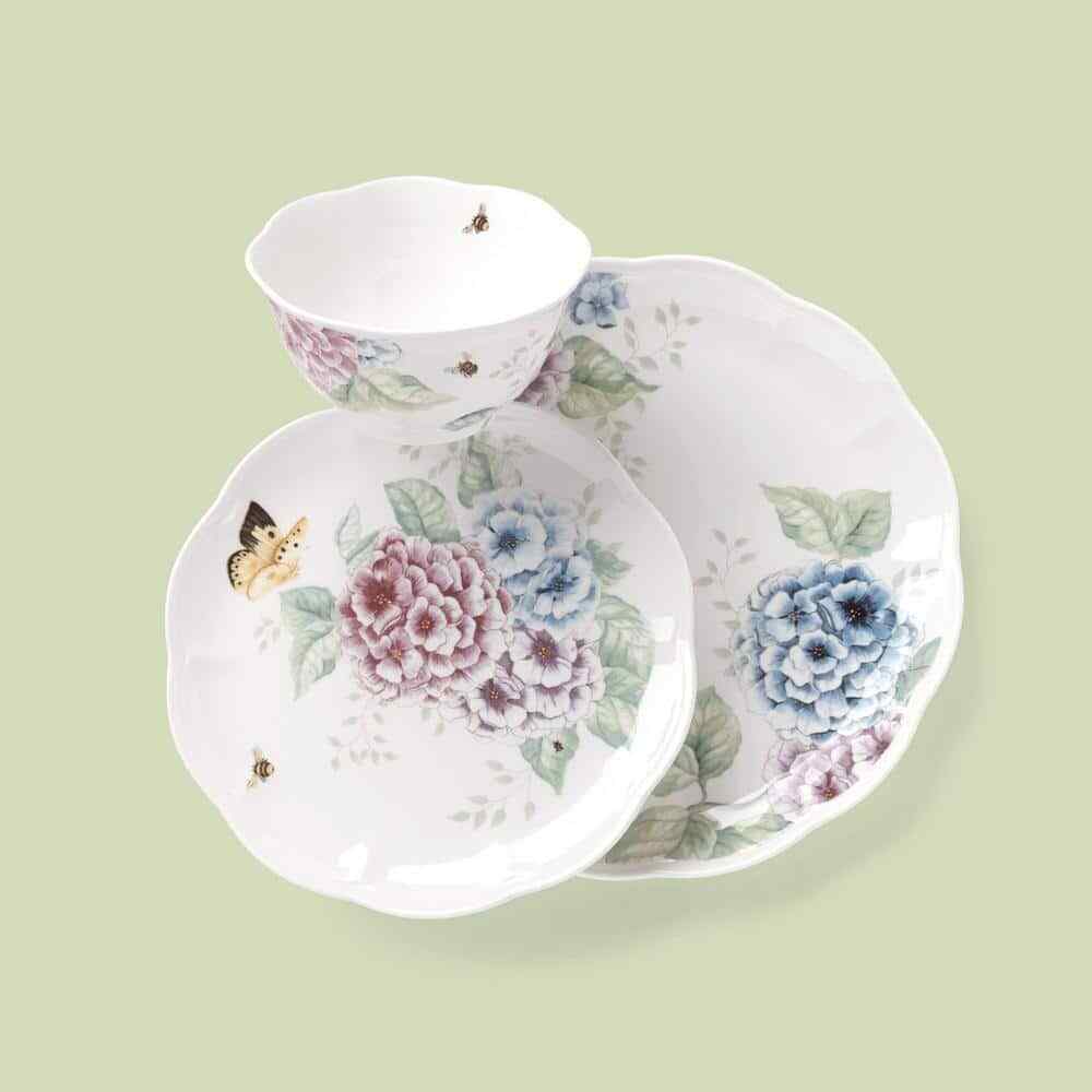 Butterfly Meadow 12-Piece White Porcelain Dinnerware Set