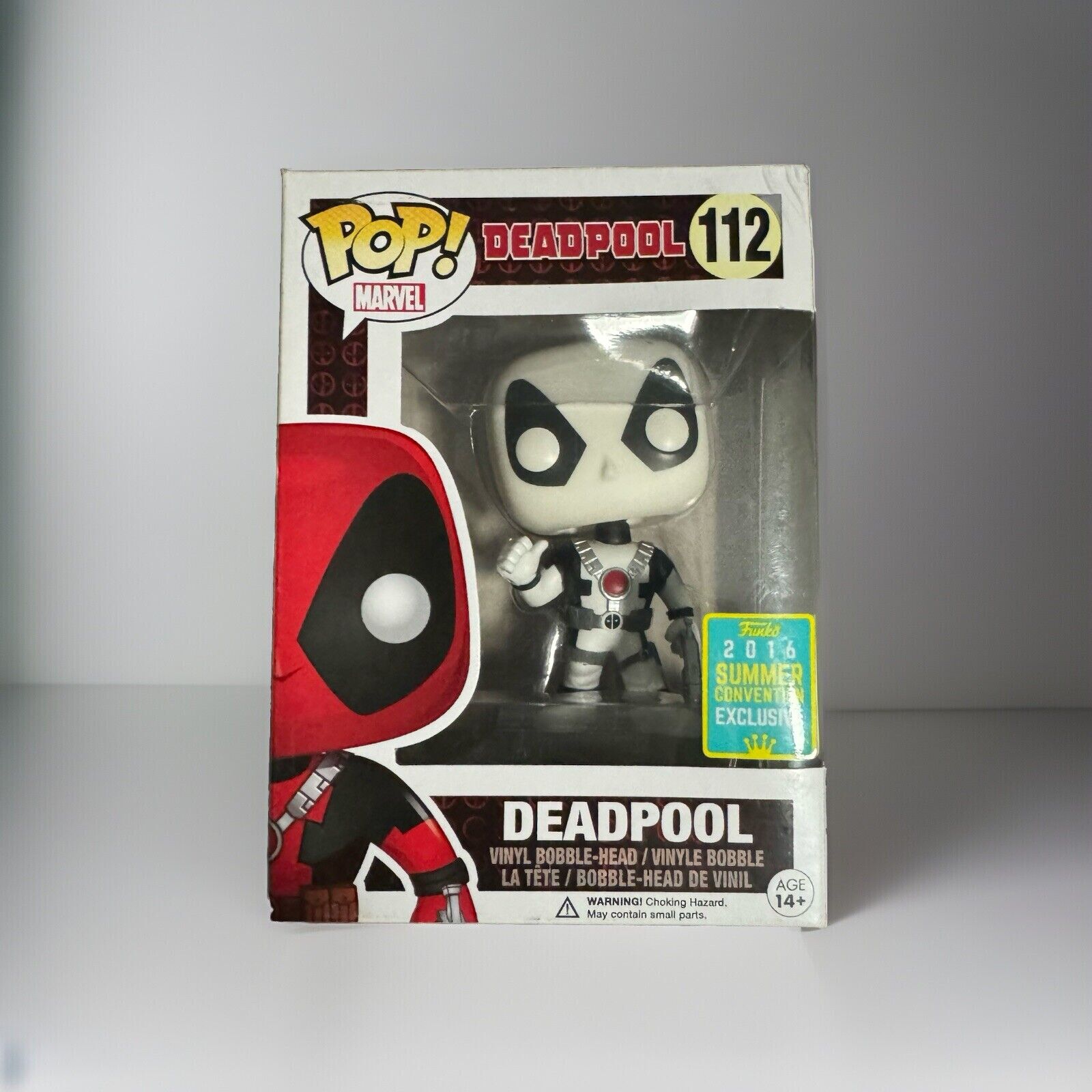 Funko POP Marvel Deadpool Thumbs Up Black and White #112 SDCC Exclusive DAMAGED