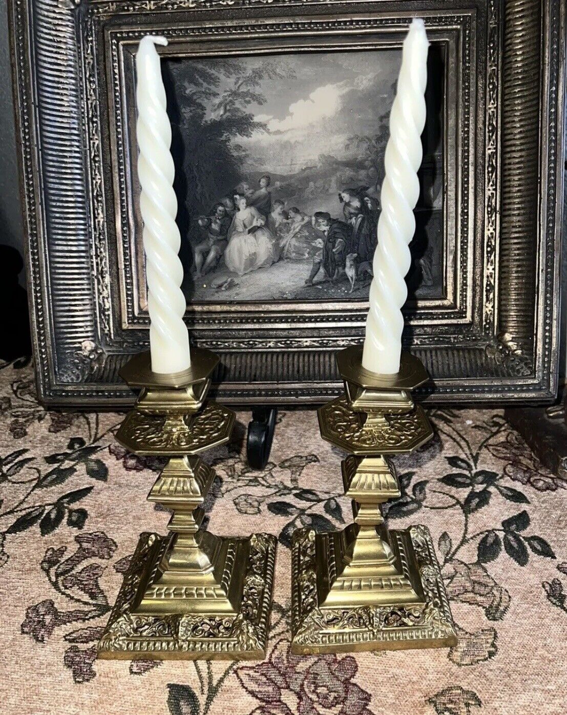Two Antique 19th Century FrenchArt Nouveau Solid Bronze CandleHolder