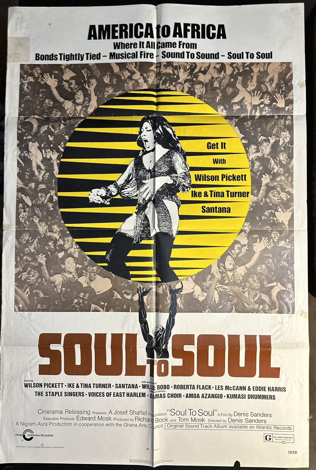 Soul to Soul  Tina Turner RARE MUSIC 1974 ONE SHEET MOVIE POSTER 27 x 41 n1