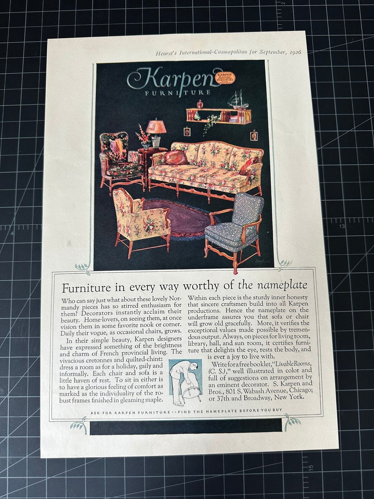 Vintage 1926 Karpen Furniture Print Ad