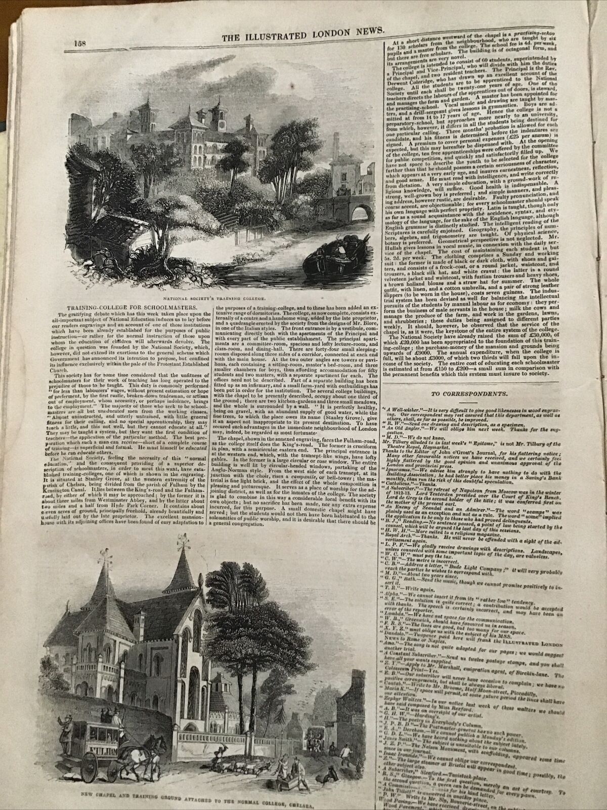 1843 Antique - The Training College For Schoolmasters