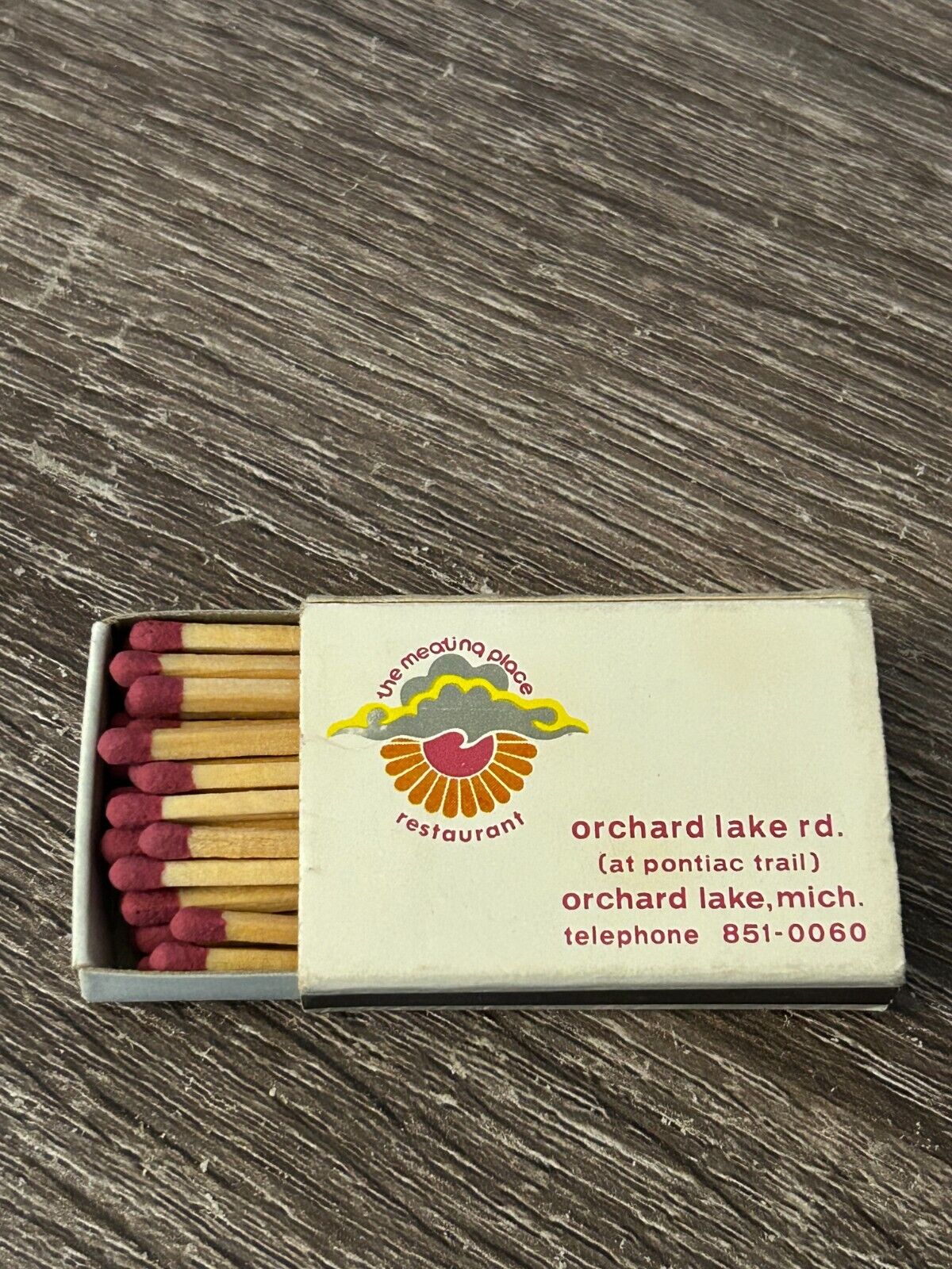 Vintage The Meating Place Restaurant Matchbox Orchard Lake Michigan Advertising