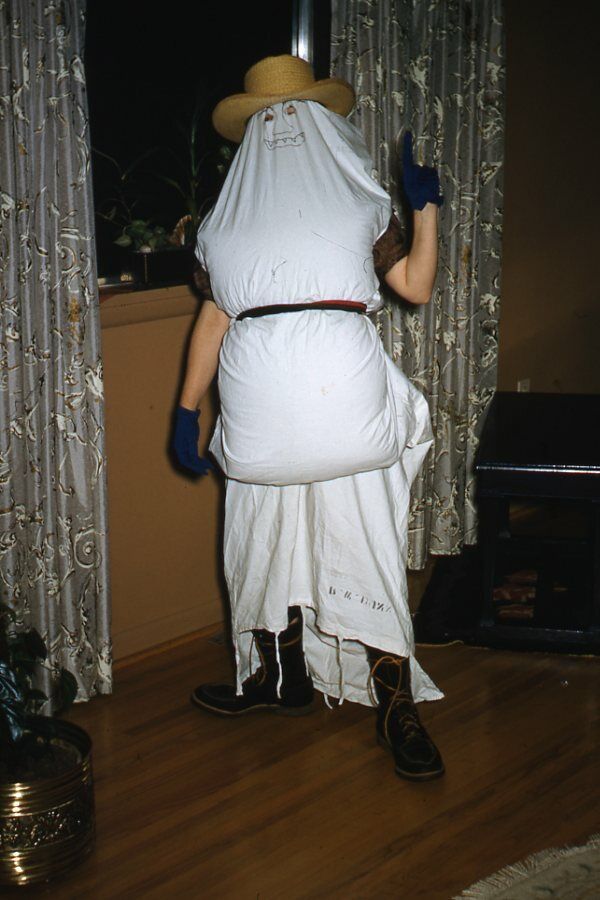 Kodak 35mm Slide 1950s Red Border Kodachrome Adult Halloween Costume Fat Ghost 