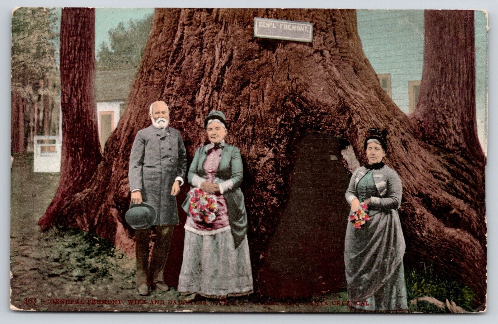 General Fremont Wife Daughter at Tall Red Trees Santa Cruz California Postcard