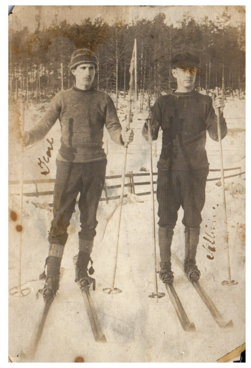 RPPC Cross Country Skiing Men Swedish Writing Antique Postcard c. 1910
