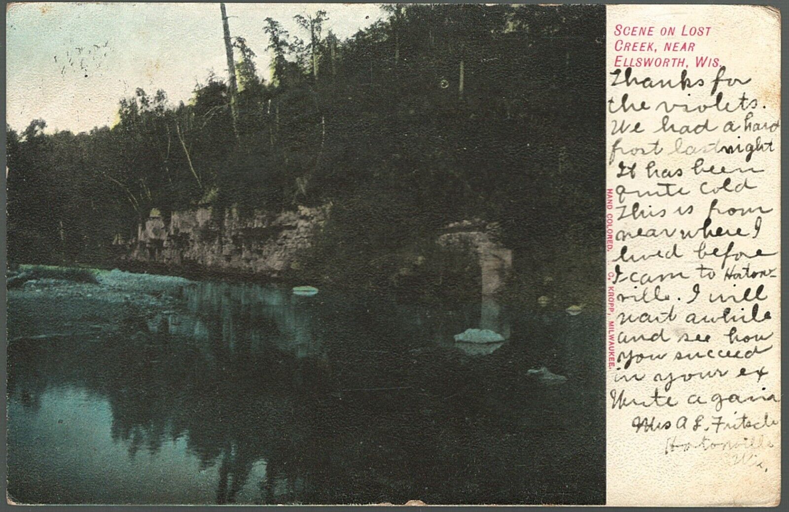 Postcard Ellsworth Wisconsin Lost Creek Pierce County 1907