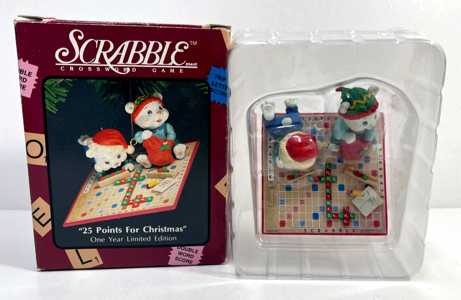 Scrabble Crossword Game 1993 Enesco Ornament - 25 Points For Christmas - 1yr Ed.