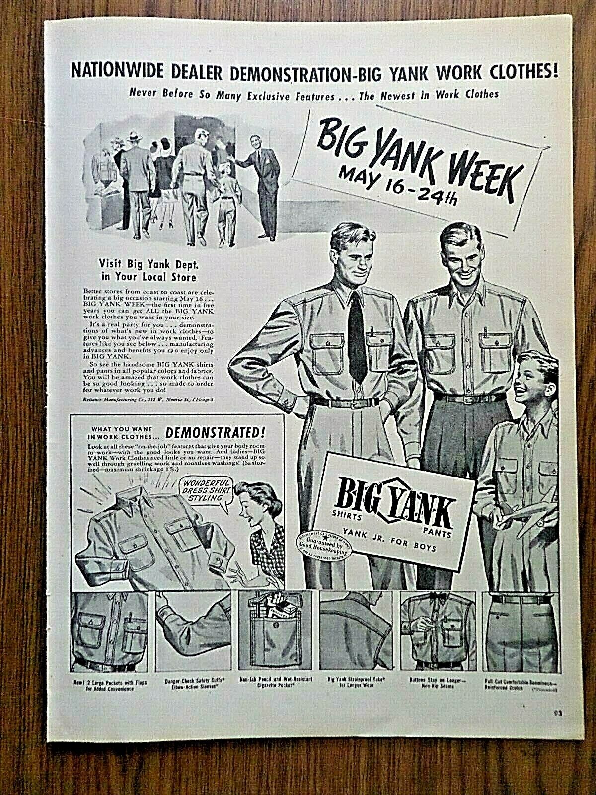 1947 Big Yank Week Work Clothes Ad Nationwide Dealer Demonstration 