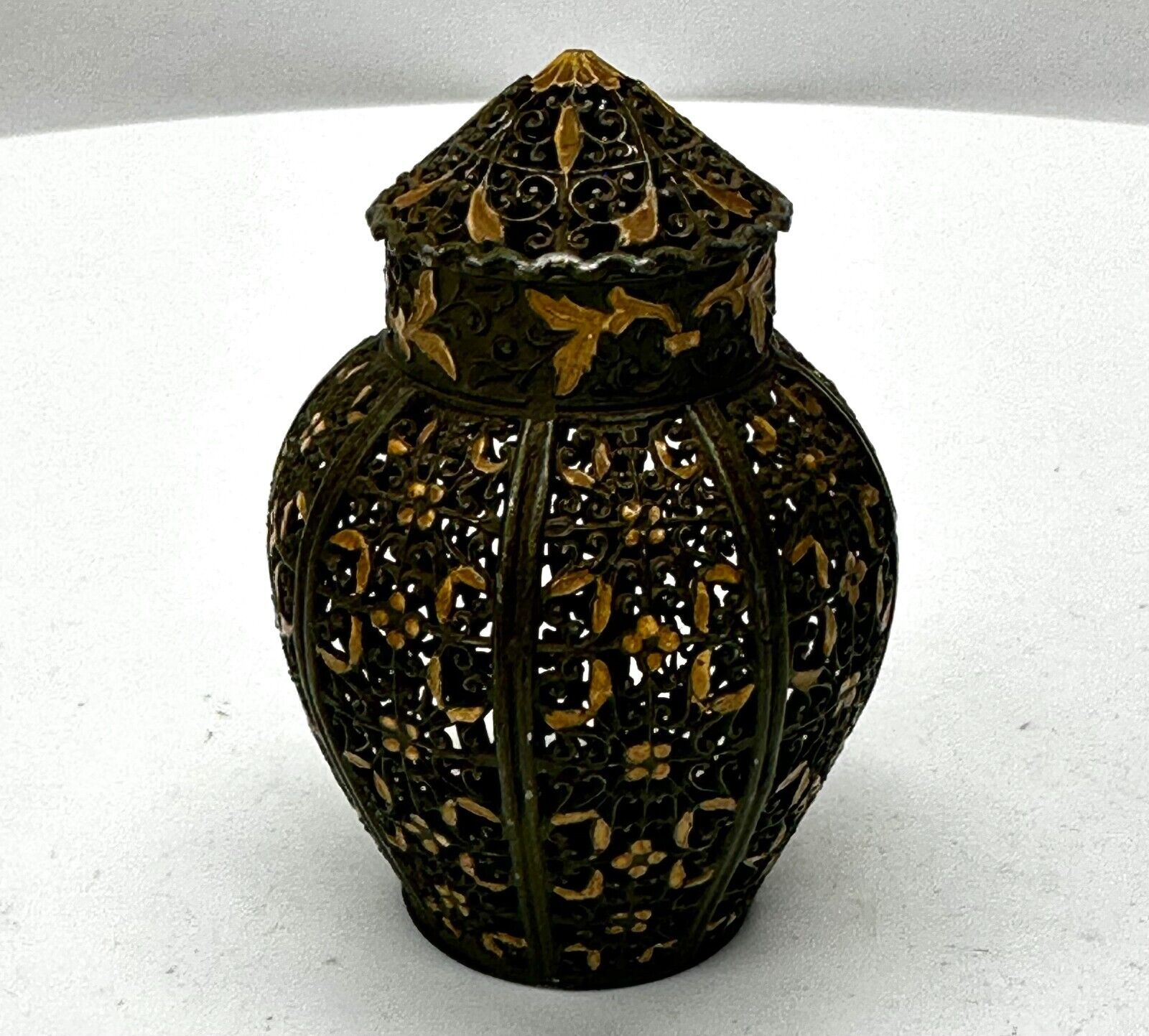 Antique c1913 J.N. TAYLOR LONDON PERFUMER Pierced Metal Vase & Lid POMANDER