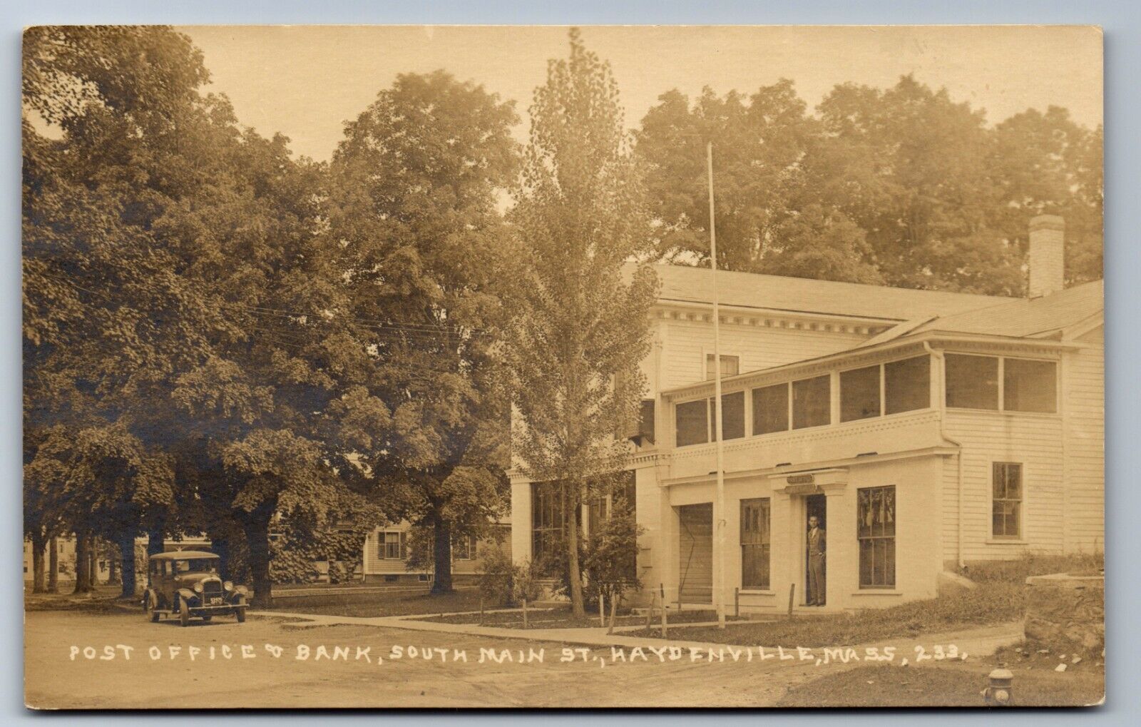 C.1910 RPPC HAYDENVILLE MA POST OFFICE BANK MAIN ST HAMPSHIRE PHOTO Postcard P36