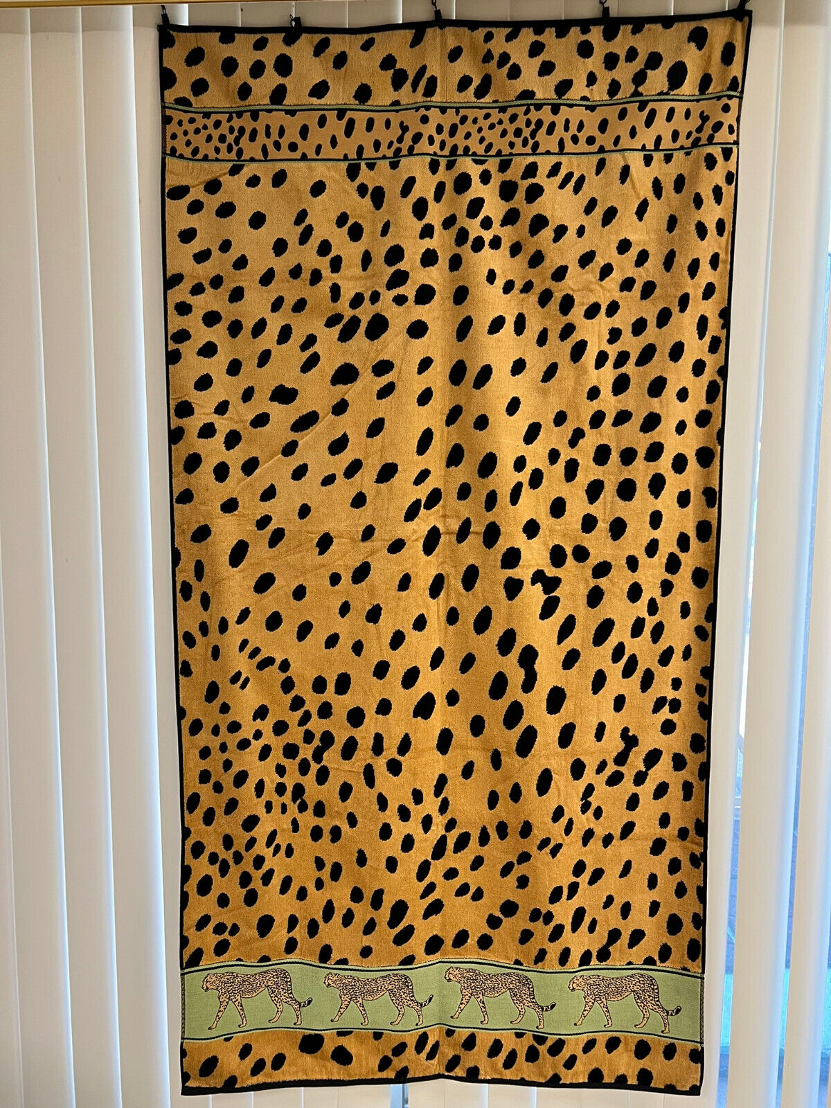 Vintage Beach Towel Cheetah Print and Border Cotton Terrisol NWOT Made Brazil